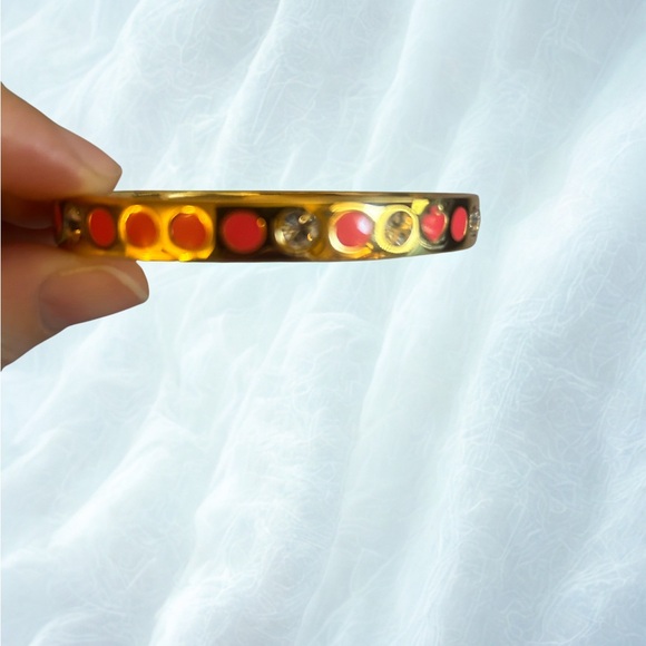 Kate Spade Gold-Tone Bangle Bracelet Pink & Clear Rhinestones Designer Jewelry - Picture 3 of 4